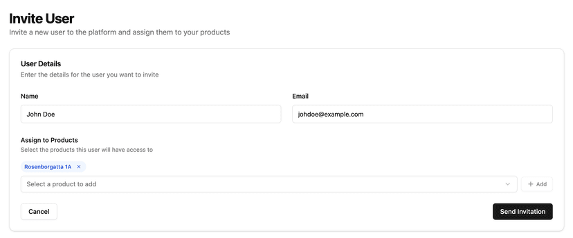 Brukerinvitasjons- og tildelingsgrensesnitt i Booking Map som viser hvordan administratorer tildeler bookingtillatelser og tilgangsrettigheter til teammedlemmer